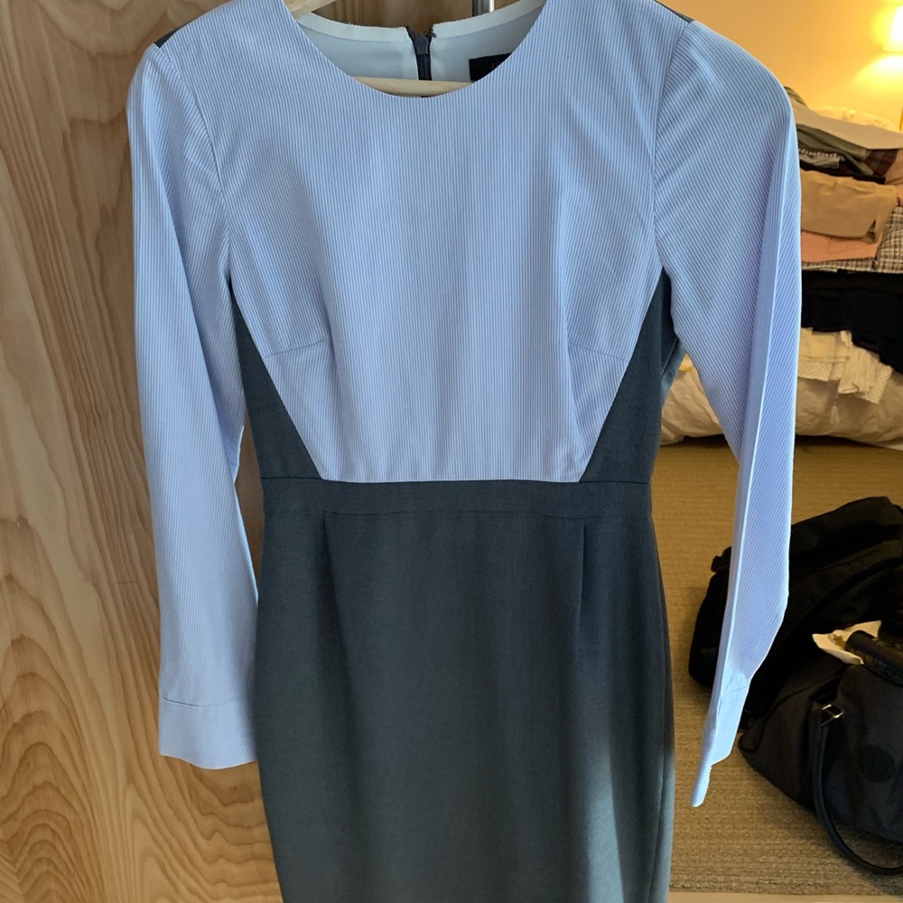 J. Crew long sleeve pinstripe / grey combo dress